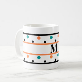 Monogram Burnt Oranje Blauwgroen Groene Polka Dots Koffiemok