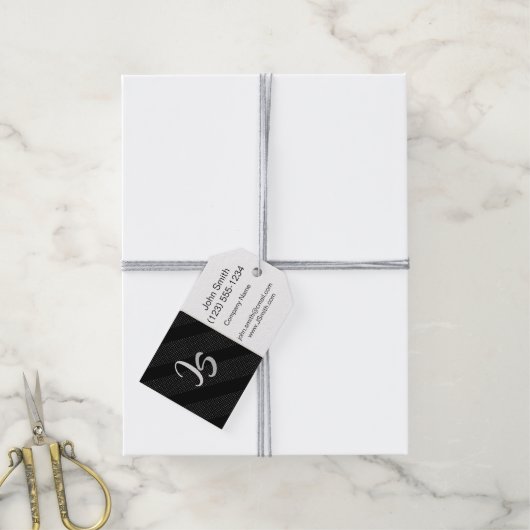 Monogram Business Geometric Trendy Black Pattern Cadeaulabel (Met Touw)