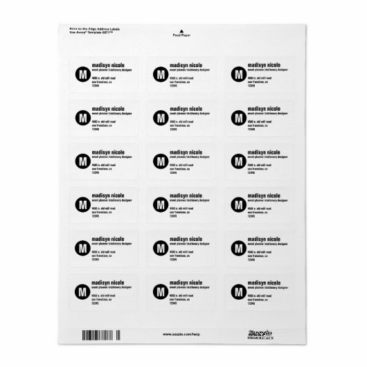MONOGRAM BUSINESS LABEL (Full Sheet)