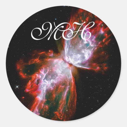 Monogram, Butterfly Nebula, Scorpius Constellation Ronde Sticker (Voorkant)