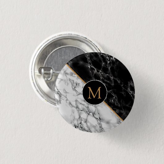 Monogram Button met zwarte witte marmer (Voorkant /achterkant)