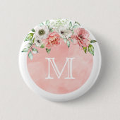 Monogram Button Pin | Blush Pink Spring Floral (Voorkant)