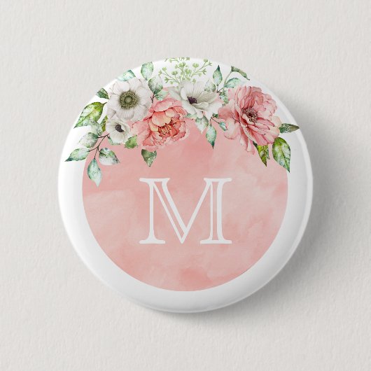 Monogram Button Pin | Blush Pink Spring Floral (Voorkant)