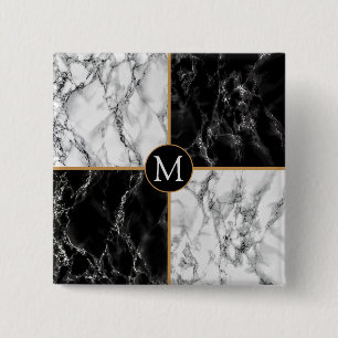Monogram Button Zwart wit Check Marble
