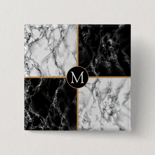 Monogram Button Zwart wit Check Marble (Voorkant)