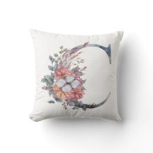 Monogram C Bloemenaquarel Blauw Perzik Roze
