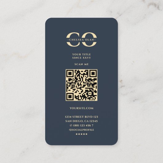 Monogram C Donkerblauw Goud Professioneel Visitekaartje (Achterkant)