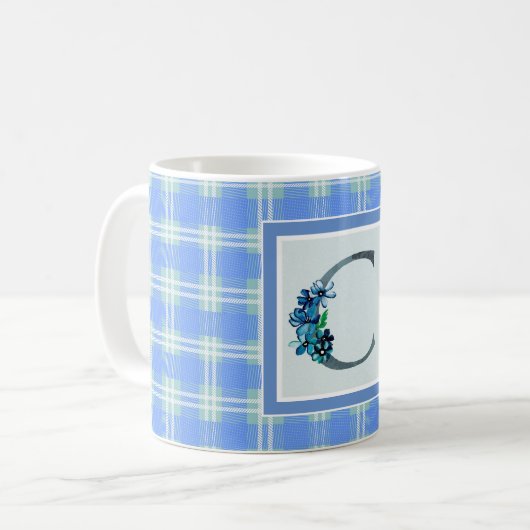 Monogram "C" en Blauw Pset Koffiemok (Voorkant links)