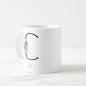 Monogram C Floral Name Polka Dot Coffee Mug Koffiemok (Voorkant links)