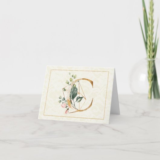 Monogram C Floral Note Kaart Gold (Voorkant)