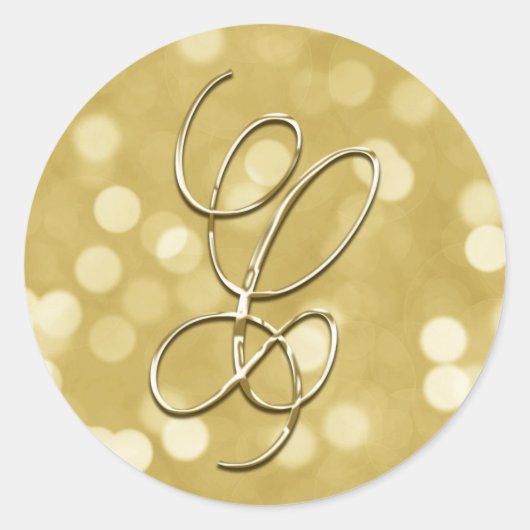 Monogram C Gold Bokeh Seal Wedding Uitnodiging Ronde Sticker (Voorkant)
