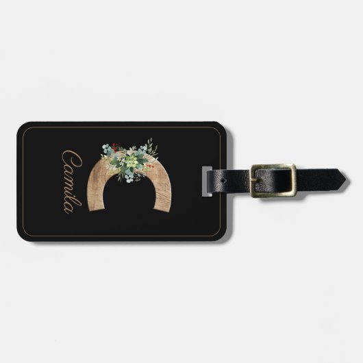 Monogram C houtletter succulent Bagagelabel (Voorkant horizontaal)
