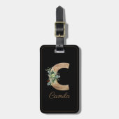 Monogram C houtletter succulent Bagagelabel (Voorkant verticaal)