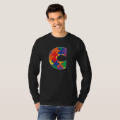 Monogram C in kleurrijke puzzelstukken T-shirt (Voorkant volledig)