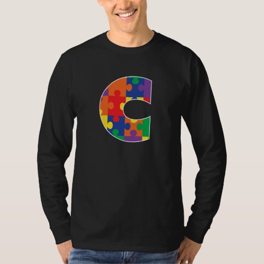 Monogram C in kleurrijke puzzelstukken T-shirt (Voorkant)