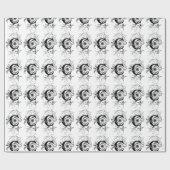 Monogram C Initiaal Black en White Floral Pattern Cadeaupapier (Vlak)