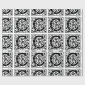 Monogram C Initiaal Black en White Floral Pattern Cadeaupapier (Vlak)