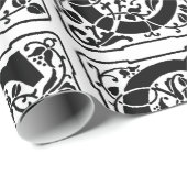 Monogram C Initiaal Black en White Floral Pattern Cadeaupapier (Rol Hoek)