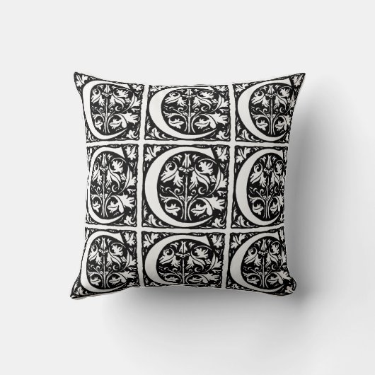 Monogram C Initiaal Black en White Floral Pattern Kussen (Achterkant)