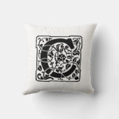 Monogram C Initiaal Black en White Floral Pattern Kussen (Achterkant)