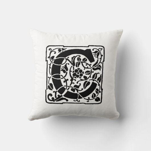 Monogram C Initiaal Black en White Floral Pattern Kussen (Achterkant)