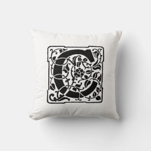 Monogram C Initiaal Black en White Floral Pattern Kussen