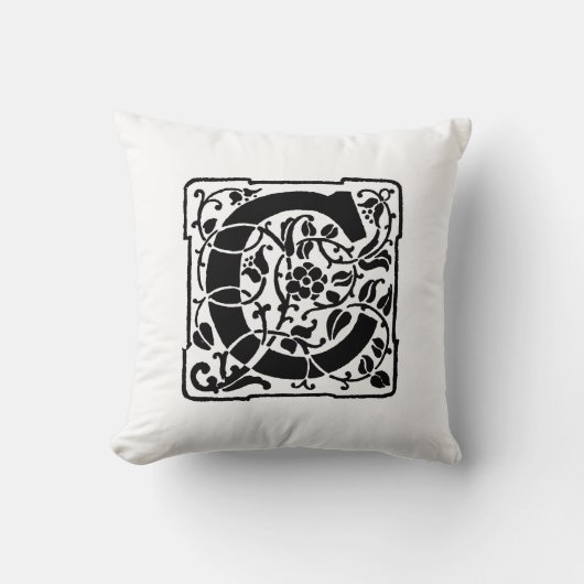 Monogram C Initiaal Black en White Floral Pattern Kussen (Voorkant)