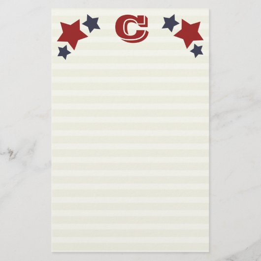 Monogram C / Initiaal C Stars & Stripes Stationery Briefpapier (Voorkant)