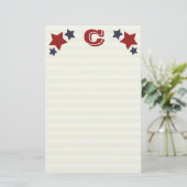 Monogram C / Initiaal C Stars & Stripes Stationery Briefpapier (Staand voorkant)