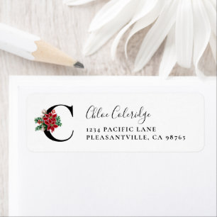 Monogram C Kerst Poinsettia Retouradres Etiket