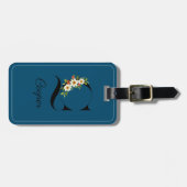 Monogram C kobalt waterverf bloem Bagagelabel (Voorkant horizontaal)
