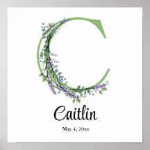 Monogram C lavender Eucalyptus nursery Poster