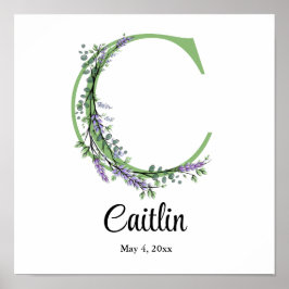 Monogram C lavender Eucalyptus nursery Poster