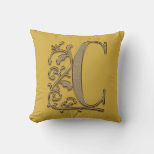 Monogram C Mosterdgeel Familie Bruiloft, Verjaarda Kussen
