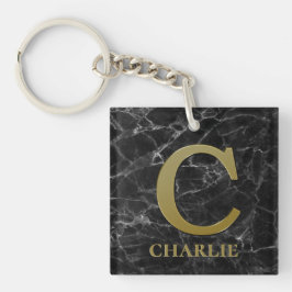 Monogram C op zwarte marmer Sleutelhanger