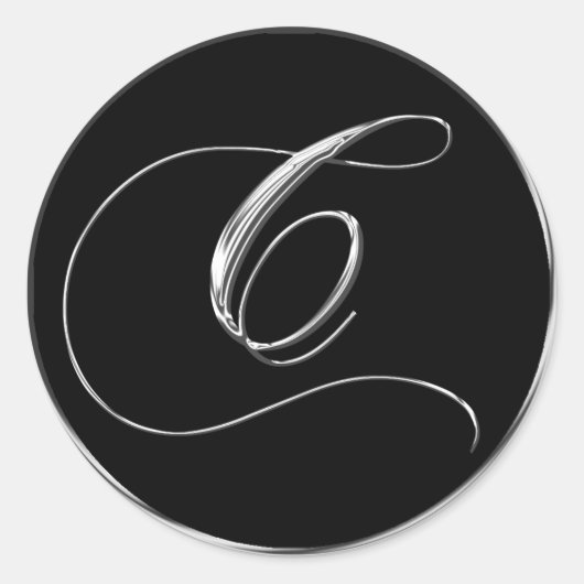 Monogram C Sliver op Black Wedding Seal Ronde Sticker (Voorkant)