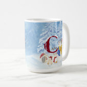 Monogram C Snowy Forest Animals Snowman Trees Koffiemok (Voorkant rechts)