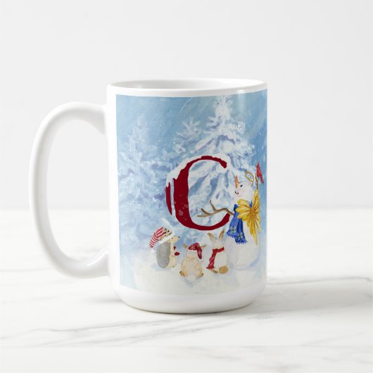 Monogram C Snowy Forest Animals Snowman Trees Koffiemok (Links)