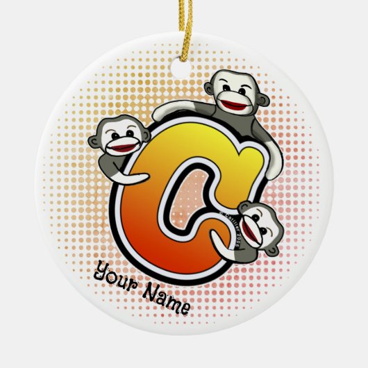 Monogram C Sock Monkey Keramisch Ornament (Voorkant)