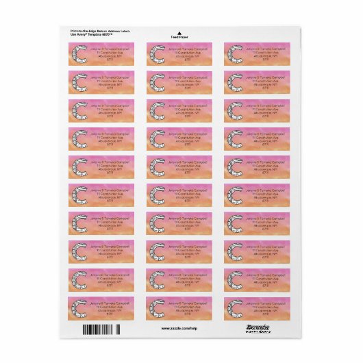 Monogram C Tangle Letter Oranje Roze Waterverf Etiket (Full Sheet)