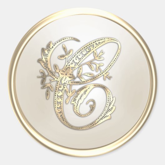 Monogram C voor Initiaal uit goud en ivoor Ronde Sticker (Voorkant)