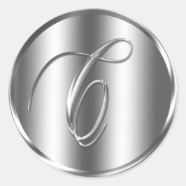 Monogram C Zilverkleurde Uitnodigingsfeestdag voor Ronde Sticker