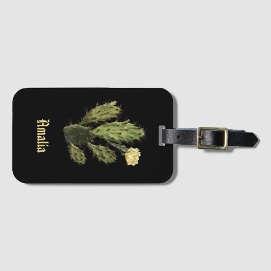 Monogram Cactus Bloem  zwart Bagagelabel (Voorkant (horizontaal))