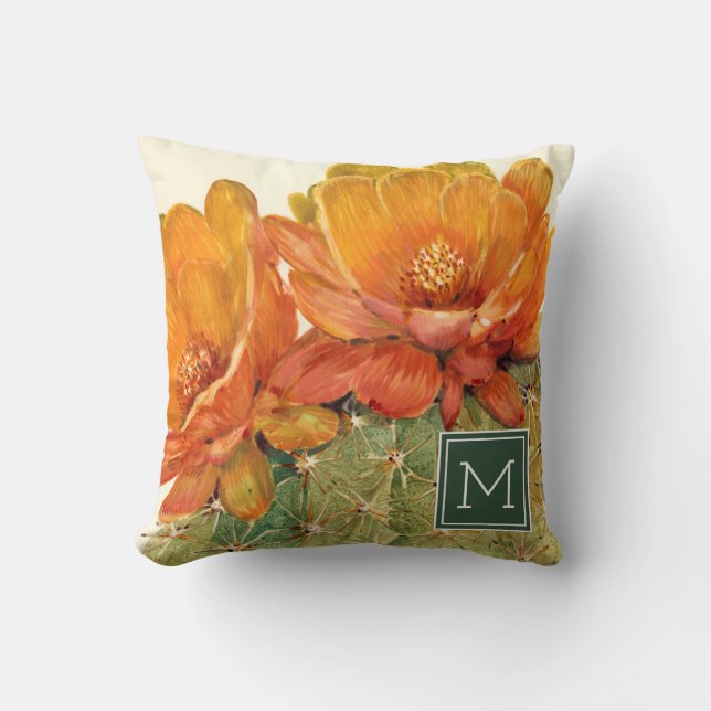 Monogram | Cactus Oranje bloesems Kussen (Voorkant)