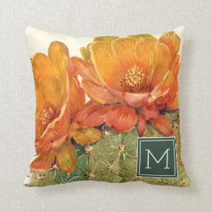 Monogram   Cactus Oranje bloesems Kussen