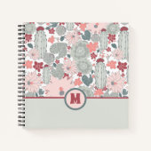 Monogram Cactus Roze Munt Succulenten Bloemen Notitieboek (Voorkant)