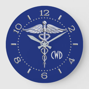Monogram Caduceus Medical Symbool op blauw Grote Klok