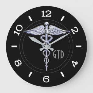Monogram Caduceus Medical Symbool op zwart Grote Klok