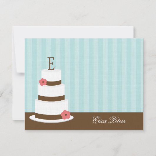 Monogram Cake Bedankt kaarten - Blauw Notitiekaartje (Voorkant)