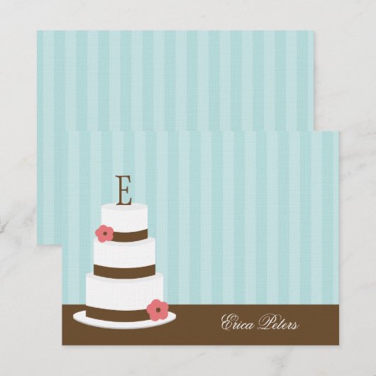 Monogram Cake Bedankt kaarten - Blauw Notitiekaartje (Voorkant / Achterkant)